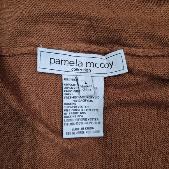 Pamela McCoy Terracotta Cardigan Size Large  with Faux Fur Trim, New With Tahg - Picture 5 of 5